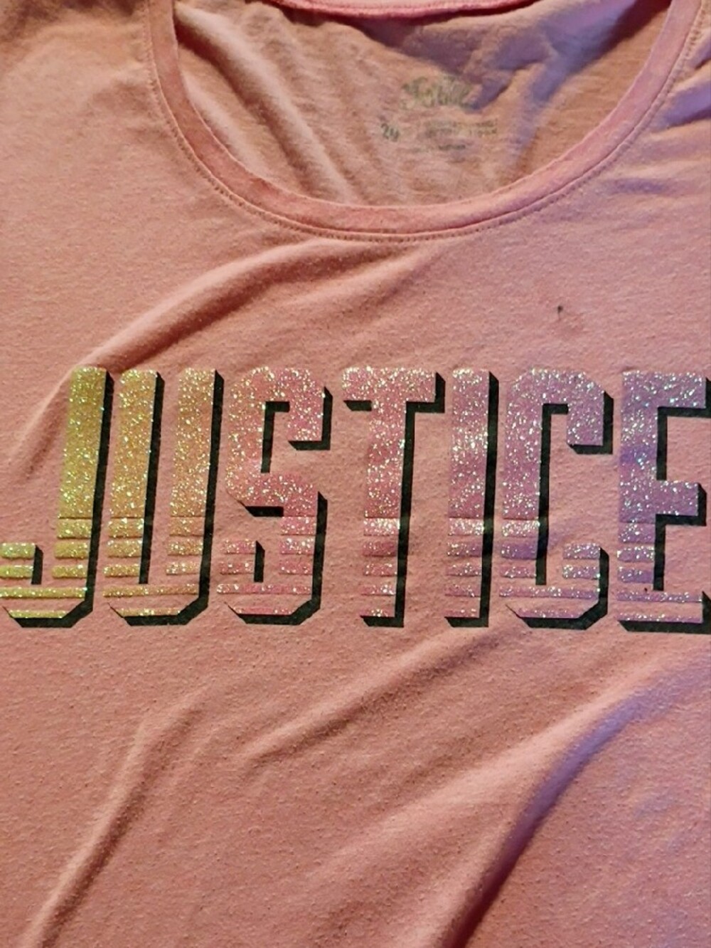 Justice Pink Tee with Silver Glitter Logo - Picture 2 of 5